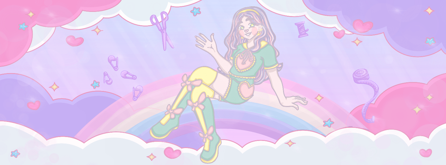 personnage dans les nuage assis sur arc-en-ciel objet couture espace