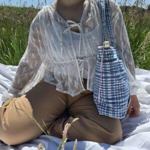 Cabas vichy bleu et blanc Nijichou Bretagne