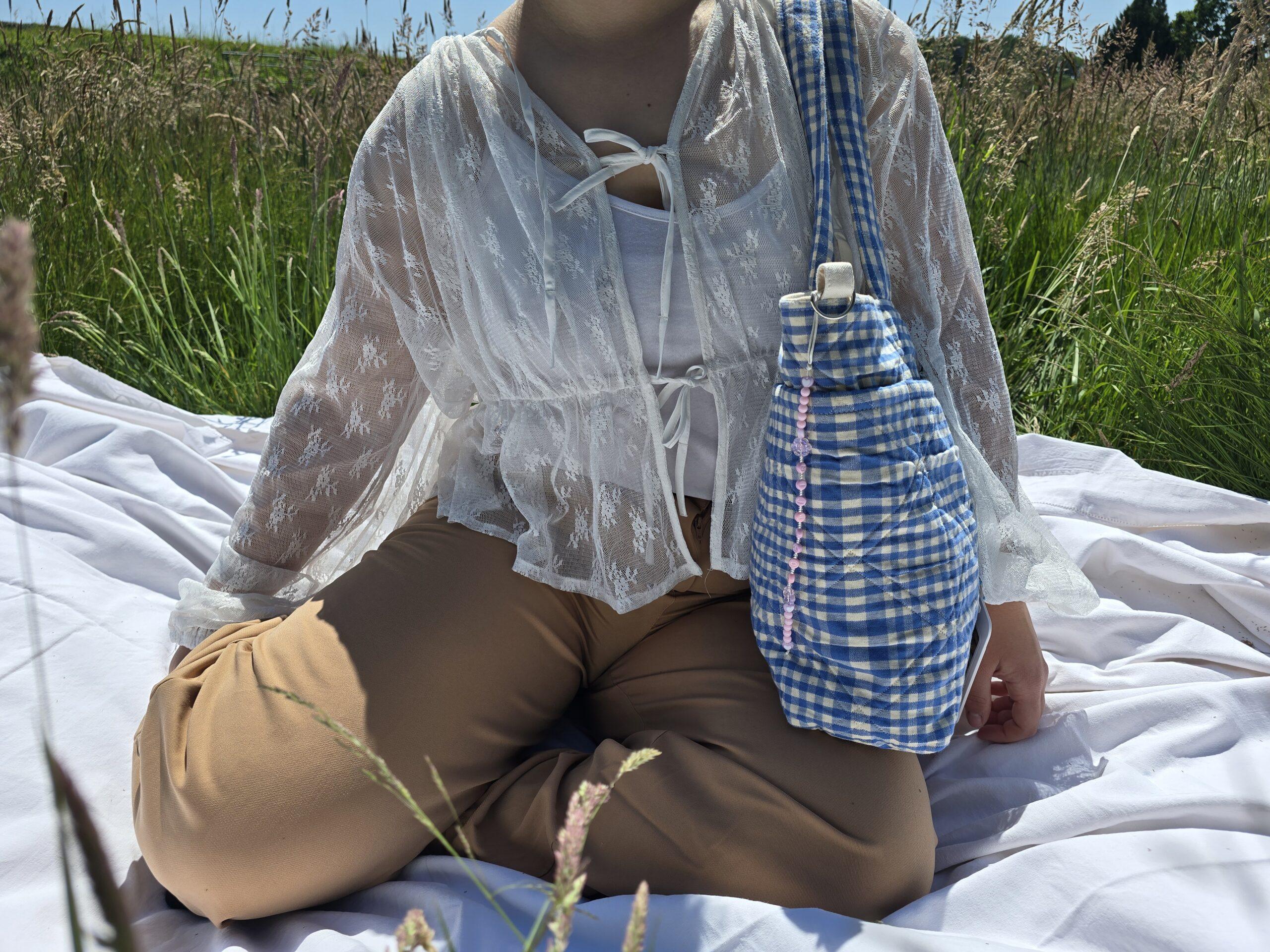 Cabas vichy bleu et blanc Nijichou Bretagne