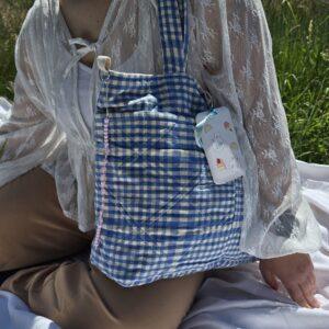 Cabas vichy bleu et blanc Nijichou Bretagne