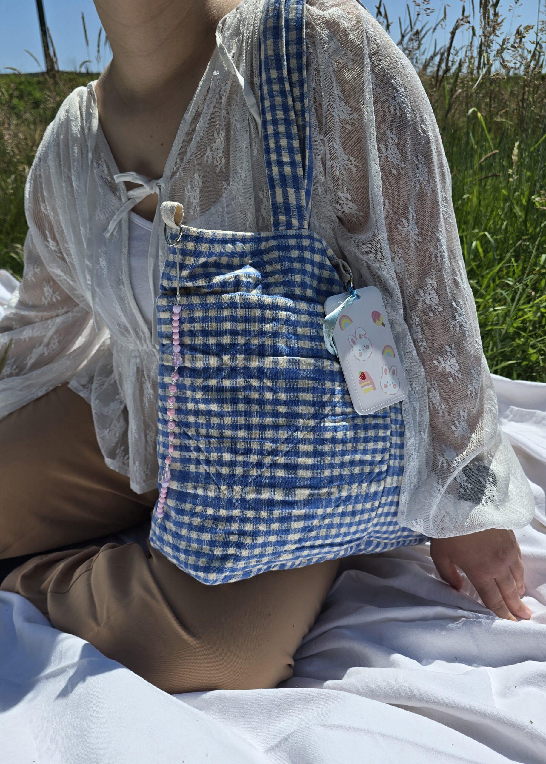 Cabas vichy bleu et blanc Nijichou Bretagne