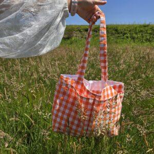 Cabas vichy orange et blanc Nijichou Bretagne