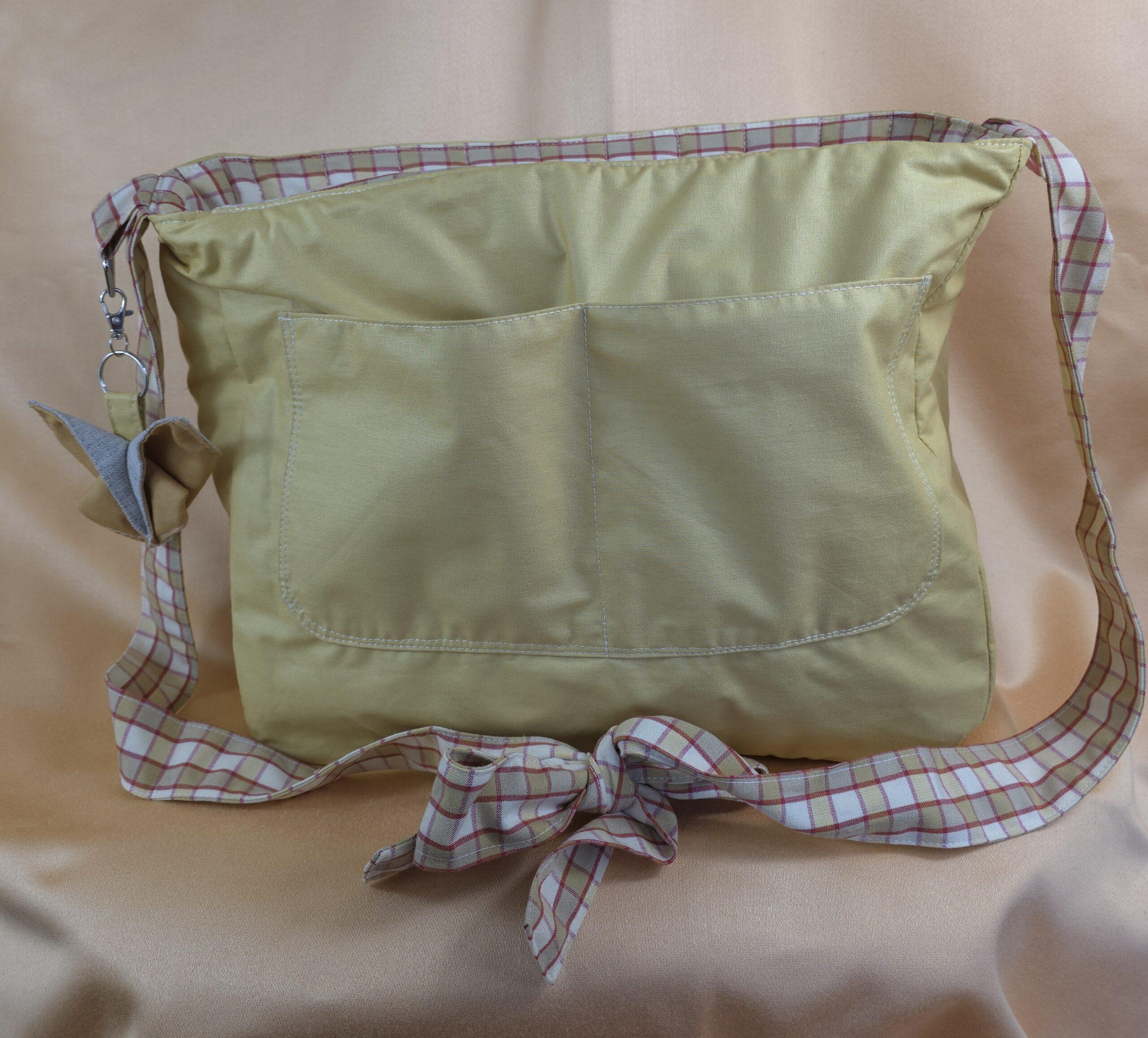 Sac bandoulière beige à carreaux avec nœud caramel bretagne nijichou