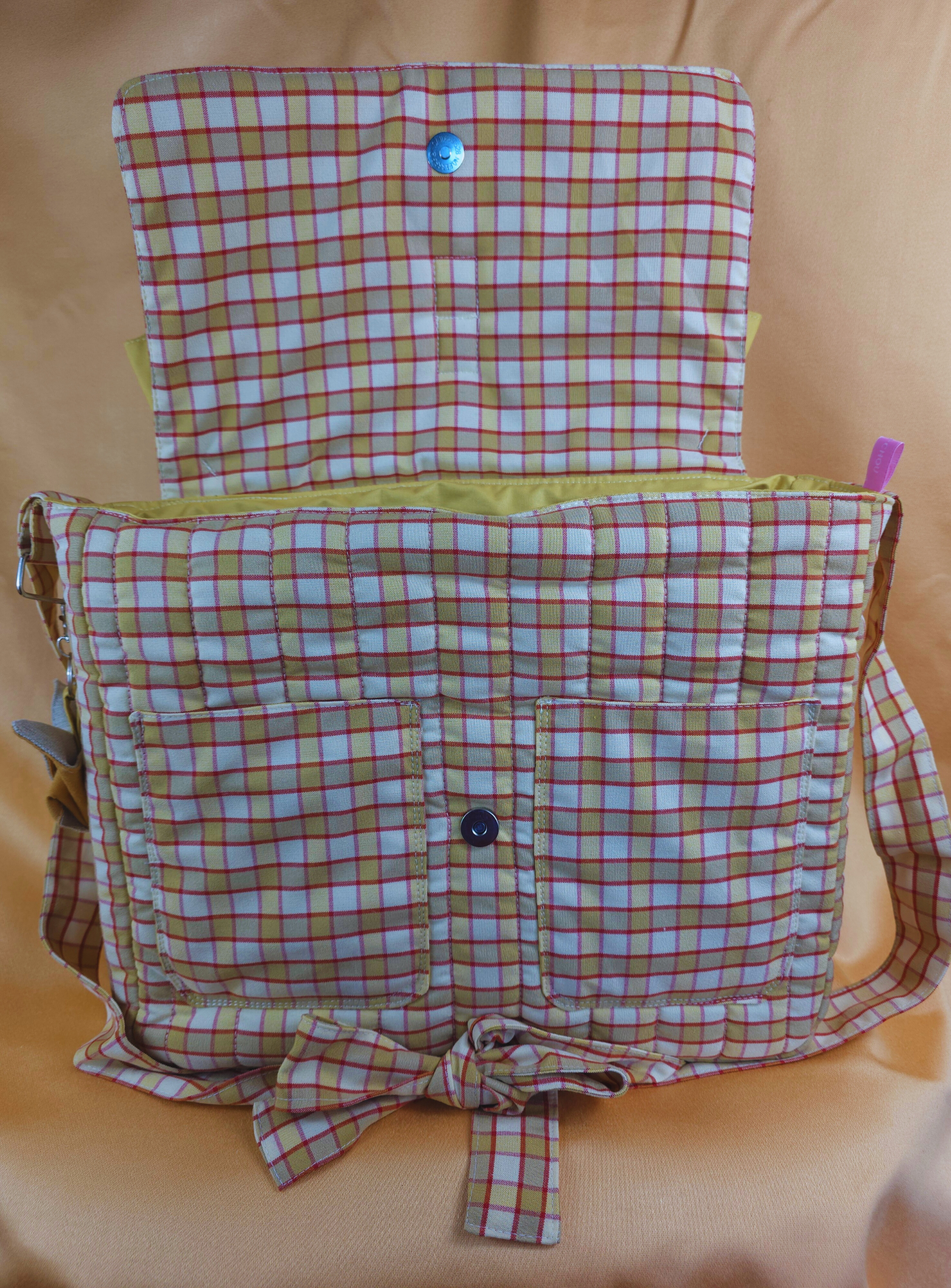 Sac bandoulière beige à carreaux avec nœud caramel bretagne nijichou